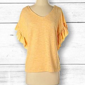 Ruffled Yellow Short Sleeve Top Blouse Shirt